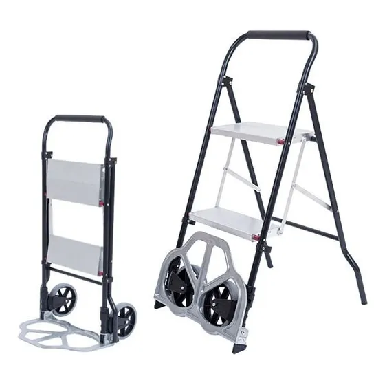 Escalera 2 Peldaños Plegable Tipo Yegua 2 En 1 Carrito