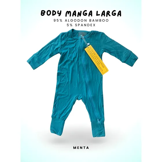 Body Manga Larga  Bebé Color Menta 95% Algodón Spandex Bambo