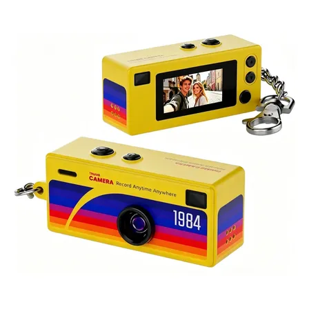 Câmera Mini Retrô 1080p Gravador De Vídeo Portátil Chaveiro Amarelo