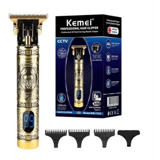 Máquina De Cortar Pelo Barba Y Patillera Profesional Kemei Color Dorado
