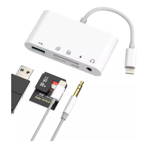 Adaptador Lightning 4 En 1  Audio Carga Sd Tf Usb  iPhone