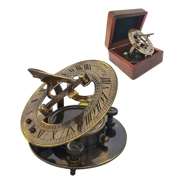 Reloj De Sol Náutico De Latón Antiguo, Con Brújula Náutica