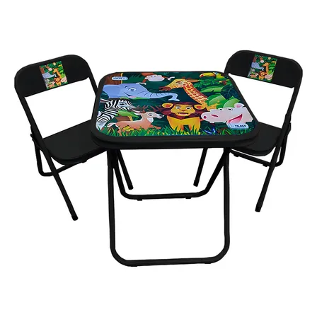 Mesinha Infantil Dobrável Utilaço Aço Preto Floresta Com 2 Cadeiras