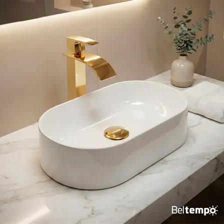 Cuba Pia De Apoio Sobrepor Oval 43x25 Branca Banheiro Lavabo Beltempo Bt-2030 Branco Brilhante