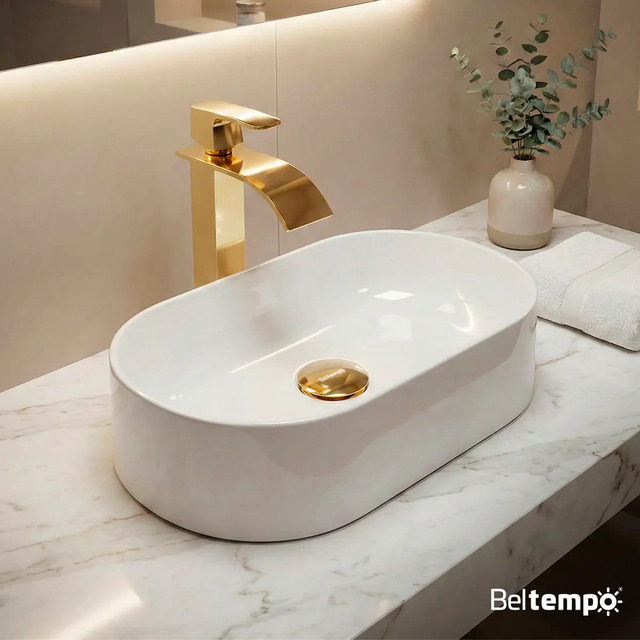 Cuba Pia De Apoio Sobrepor Oval 43x25 Branca Banheiro Lavabo Beltempo Bt-2030 Branco Brilh...