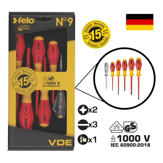 Juego Destornilladores Aislados 1000v De 6 Piezas - Felo PL/PH/Buscapolos