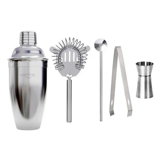Coctelera Con 4 Accesorios Vonne Acero Inoxidable 550 Ml Color Plateado
