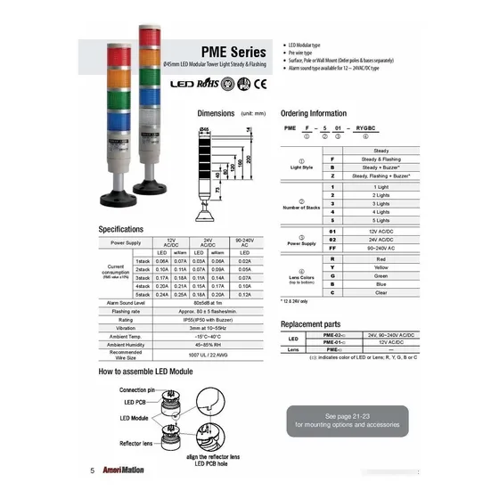 Pme--rg Luz Torre In Led Pie Steady Vac Vdc Rojo Lente