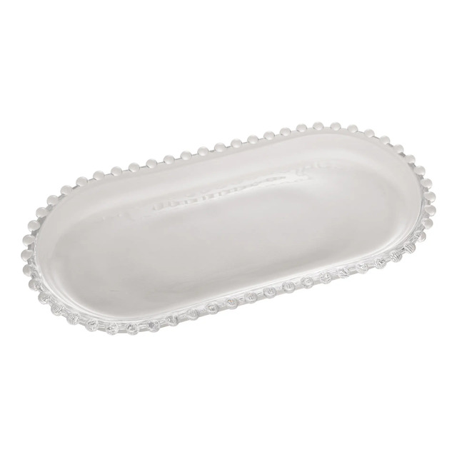 Travessa Oval Pearl Wolff em Cristal com Bordas de Esferas