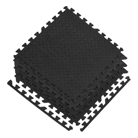 Pack X4 Piso Goma Eva Encastrable C/bordes 60x60cm 10mm Gym Color Negro Texturizado