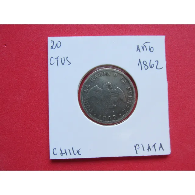 Antigua Moneda Chile 20 Centavos Plata 1862 Escasa