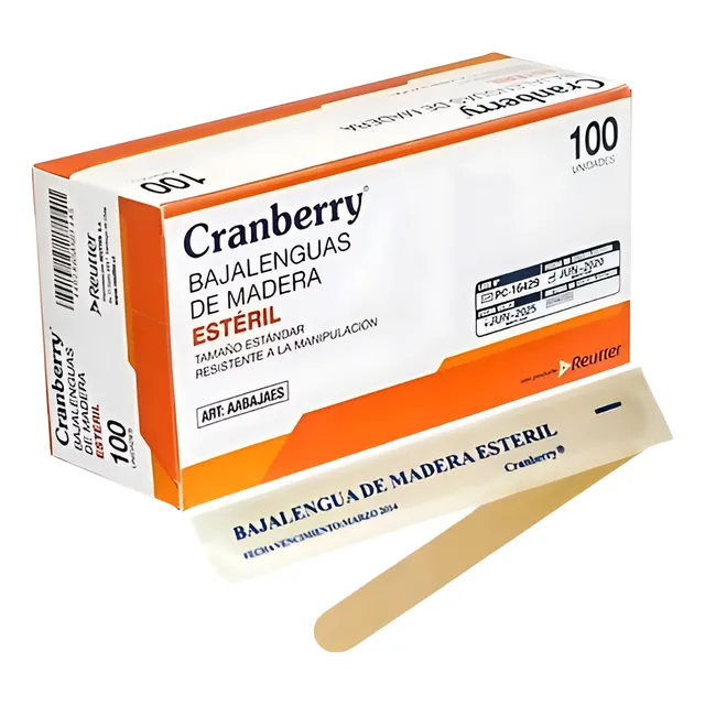 Baja Lengua Madera Estéril Cranberry 100 U