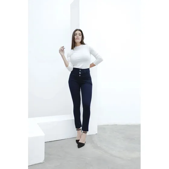 Jean Chupin Mujer Tiro Alto Elastizado Con Faja Flex Denim