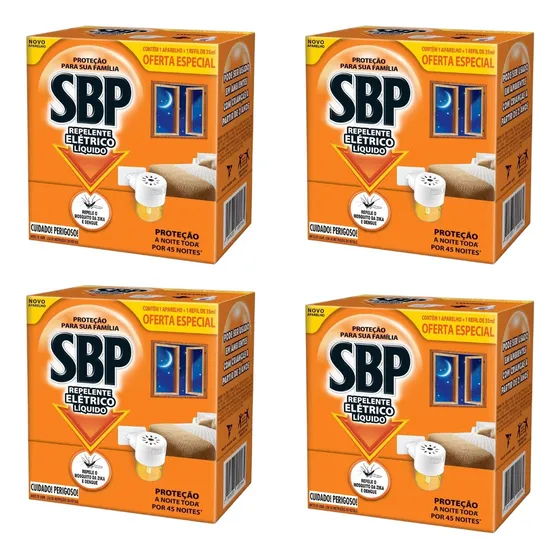 Kit 04 Un Repelente Elétrico Sbp 45 Noites Aparelho + Refil