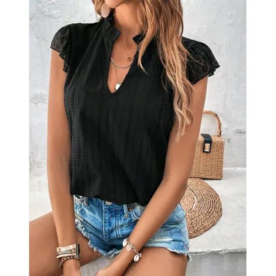 Shein Clasi Blusa De Manga Farol De Espalda Con Abertura