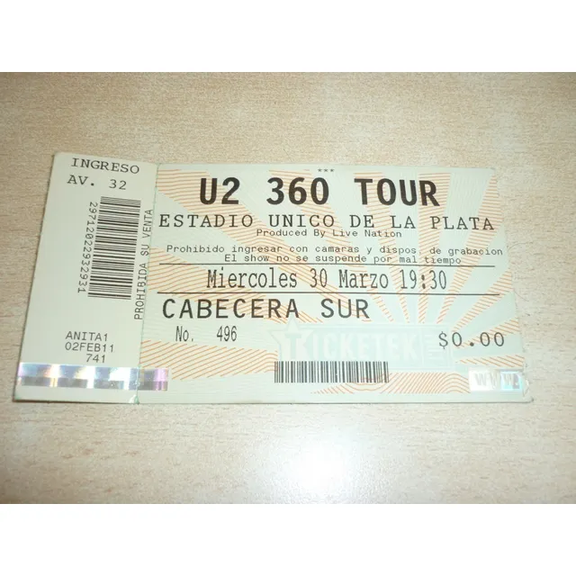 Entrada U2 360 Tour 2011  Muy Buena