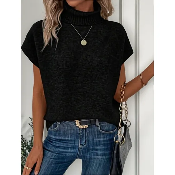 Buzo Pullovers Color Negro Cuello Alto Manga Murcielago