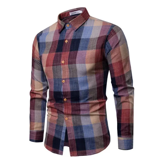 Camisa Xadrez Masculina De Manga Comprida Slim Fit Gentleman