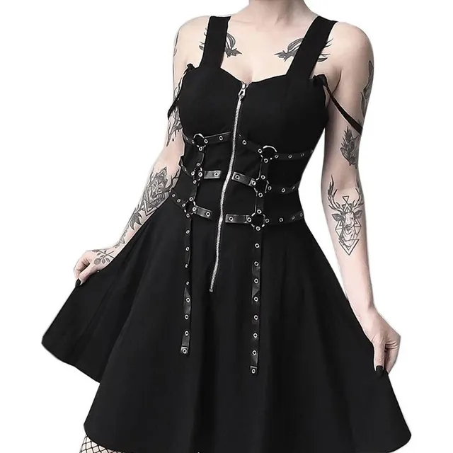 L Vestido Punk Gótico Para Mujer Con Cinturón Sin Mangas