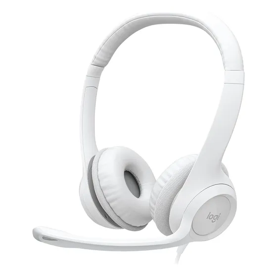 Auriculares USB Logitech H390 con control de volumen, silenciadores, color blanco