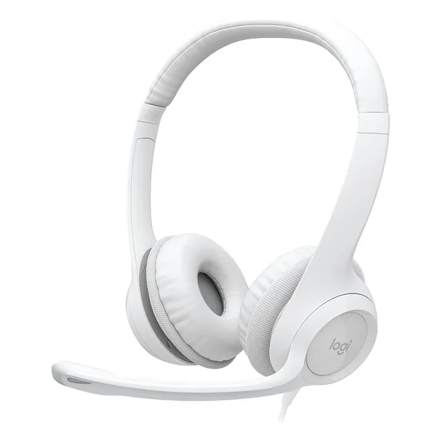 Auriculares USB Logitech H390 con control de volumen, silenciadores, color blanco