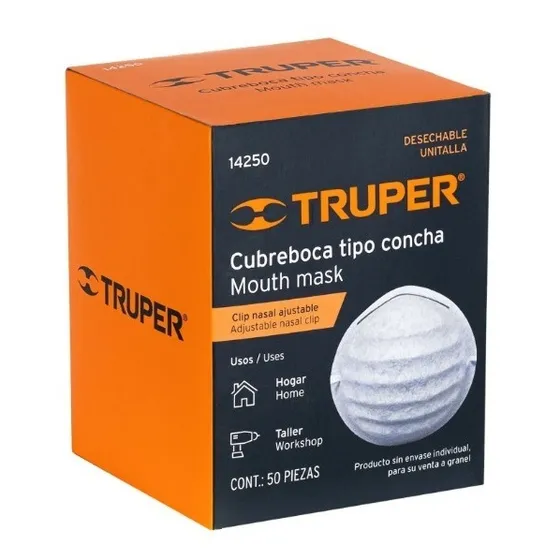 Cubrebocas Mascarilla Tipo Concha Caja 50 Piezas Truper