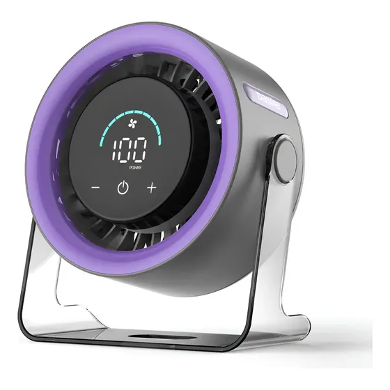 Ventilador De Mesa E Parede/de Coluna Turbo Com 7 Pás De Plástico Preto Estrutura Violeta, Bateria 5000 Mah(7 Horas Máximo), Velocidade Ajustável Em 100 Níveis, Silencioso 30db