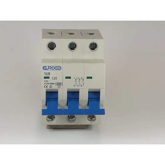 Int. Termomagnético 3p 20amp. 415vca P/riel Din Euroge