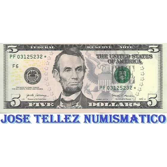 Estados Unidos 5 Dolares Reposicion Año 2017 Aunc Palermo