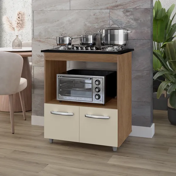 Balcão Cooktop Elisa 4 Bocas Savana/off White Moblis Moveis