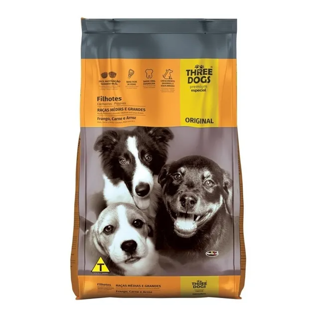 Alimento para cachorros Three Dogs de razas medianas y grandes, 15 kg