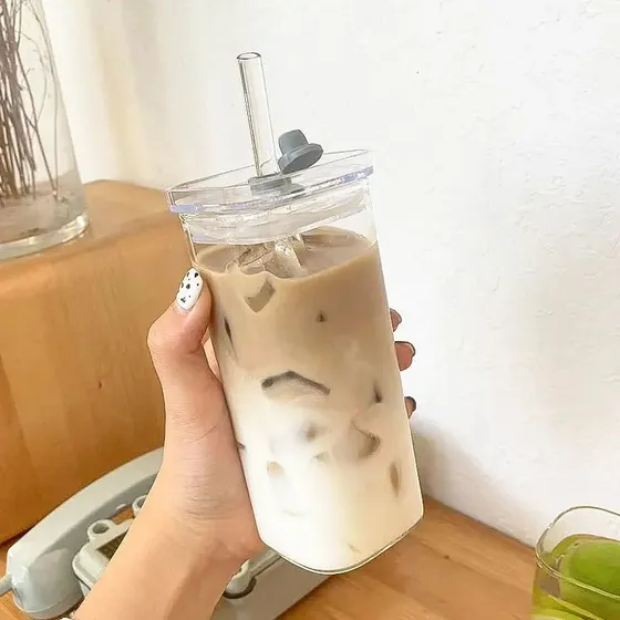 Taza Cuadrada De Cristal Resistente Al Calor Con Tapa Bebida