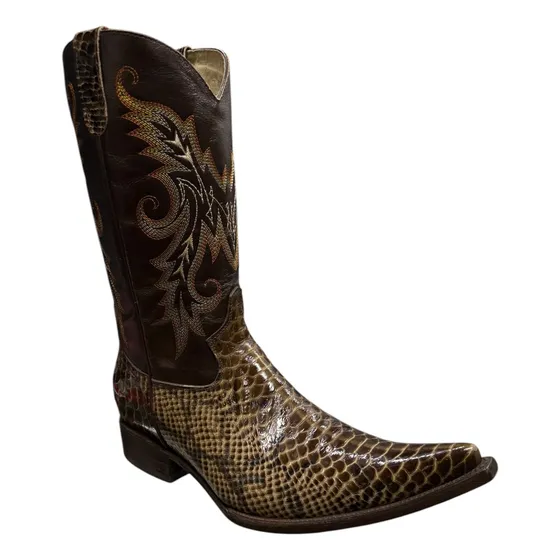 Bota Castillo Piel Con Grabado Pitón Puntal Chihuahua Oferta