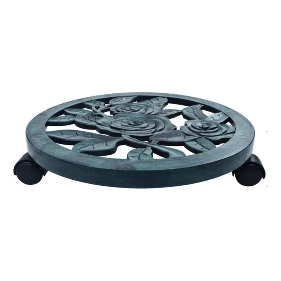 Base Soporte Matero Ruedas Plantas Jardin Plastico Color Verde Oscuro Flores
