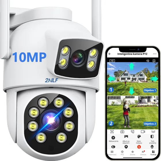 2NLF 10MP Cámara De Seguridad Exterior Wifi ip 360° vigilancia Dual Lente IP66 Conversación Bidireccional Seguimiento de Movimiento Alarma Móvil Visión Nocturna
