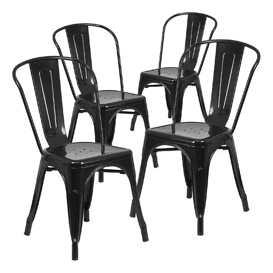 Set De 4 Sillas Tipo Tolix De Acero Asiento Negro | Cuotas sin interés