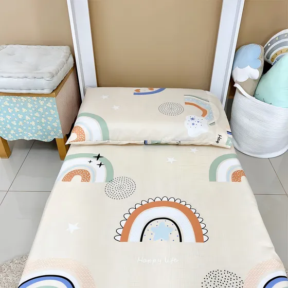 Lençol Para Mini Cama C/ Elástico E Fronha Infanto Rainbow