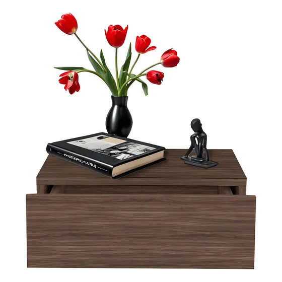 Buró Flotante Cajón Almacenamiento Minimalista Recámara Acabado Semimate Color Nogal