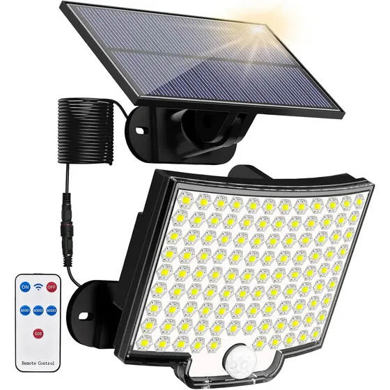 Reflector Solar Led De Alta Potencia Con Control Remoto, 108 Leds, Luz Exterior Impermeable, Unilamp, Sensor De Movimiento Y Múltiples Modos | Cuotas sin interés