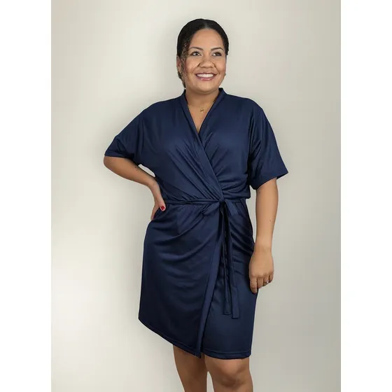 Robe Plus Size Malha Manga Curta Com Cinto Barato Le Moncy
