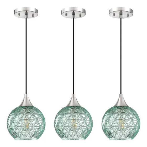 3 Lampara Colgante 6.3  Cristal Geometrico Verde Techo Casa