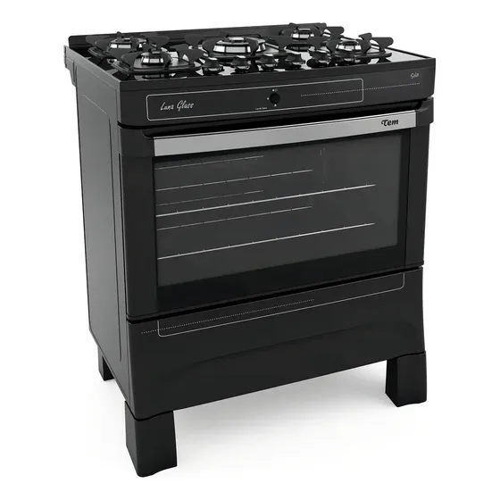 Cocina Tem Luna Glass 5H a gas\u002Feléctrica 5 hornallas negra puerta con visor 81.6L | Cuotas sin interés