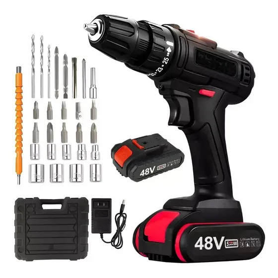 Kit Taladro Inalámbricos Desatornillardor Electrico 48v 3/8 Color Negro 2 Frecuencia 60 Hz Lumoku