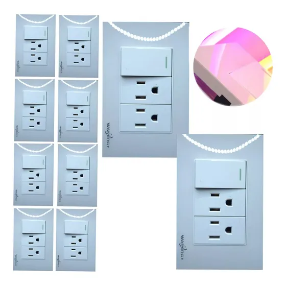 Pack 10pz Placa 2 Contactos 1 Apagador Cristal Bnco Acrilico