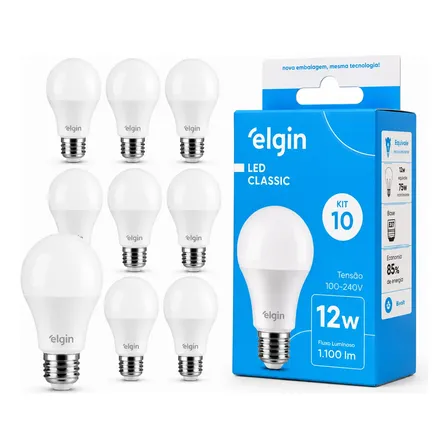 Kit 10 Lâmpadas Led 12w 127/220v 6500k Branco Frio Elgin 127/220v Branco-frio