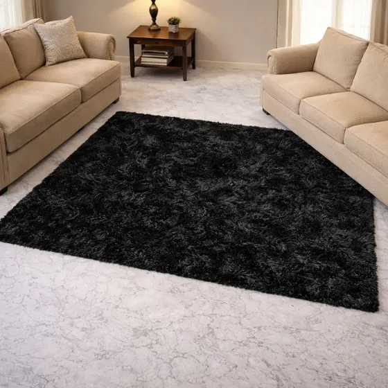 Alfombra Nórdica Living Pelo Largo 140x200 Antideslizante 1.4 M 2 M Negro