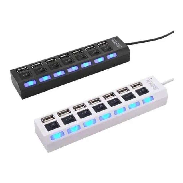 Hub Usb 2.0 Hi-speed 7 Puertos Con Interruptor On Off Led