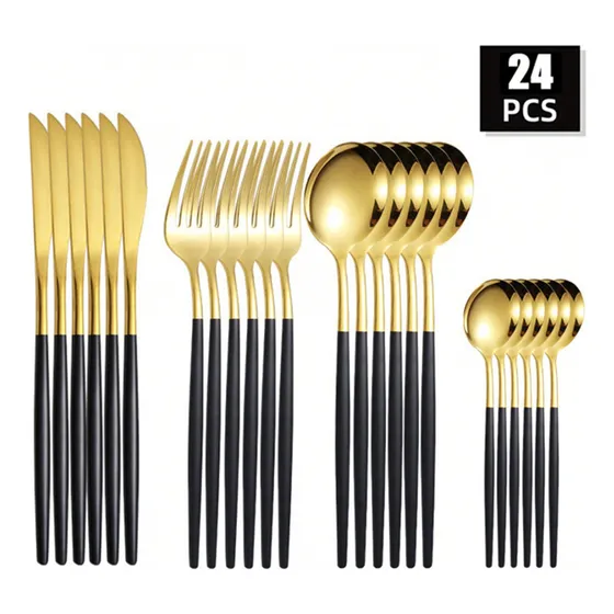 Juego Cubiertos Dorados Acero Inoxidable 24 Piezas Comedor