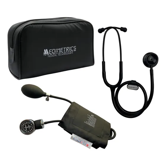 Kit Baumanómetro Medimetrics Con Estetoscopio Doble Color Negro Ninja