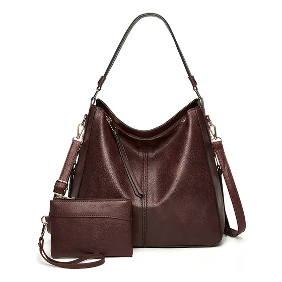 Bolsa Grande Feminina Transversal Moderna Luxo E Carteira Cor Marrom-escuro